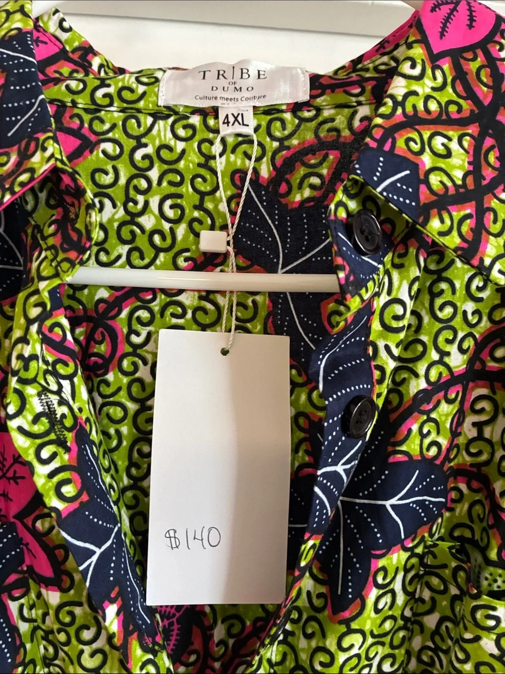 Tribe of Dumo 4XL Ankara Wax Print Maxi Dress Resort V-Neck with Ruffle NWT 4X - Picture 4 of 6